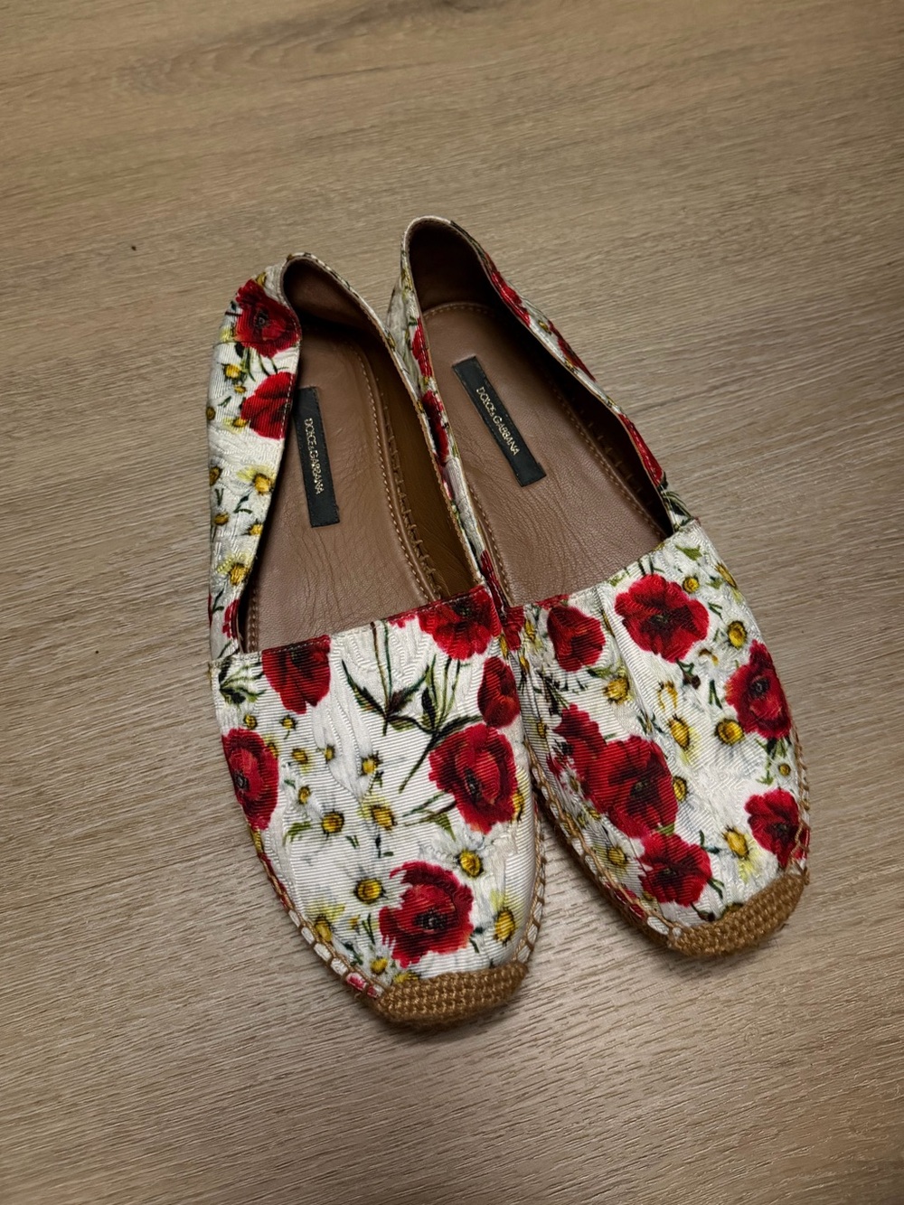 Dolce & Gabana Floral Red Poppy Espadrille Flats - Women's Casual Slip-Ons